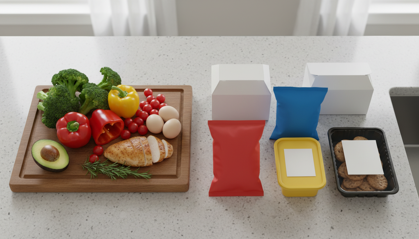 Comparison of whole foods versus packaged processed foods